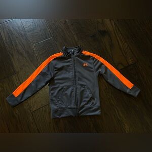 Under Armour Youth Grey & Orange Zip up Lightweight Jacket Size 5, EUC